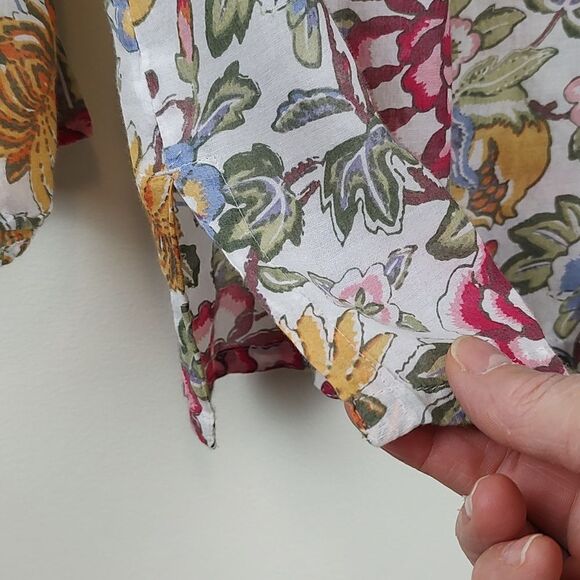 LOFT The Softened Shirt Floral Bell Sleeve Cotton Popover Blouse Top Size L - Picture 7 of 12